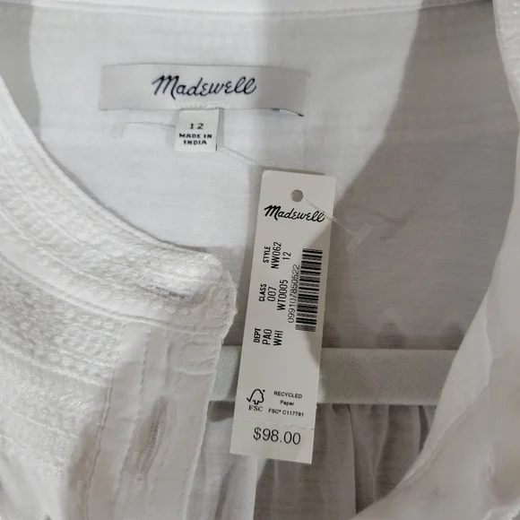 Madewell Puff-Sleeve Band-Collar Shirt Size 12 NWT - Picture 11 of 11